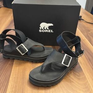 Black Roaming T strap Sorel Sandals